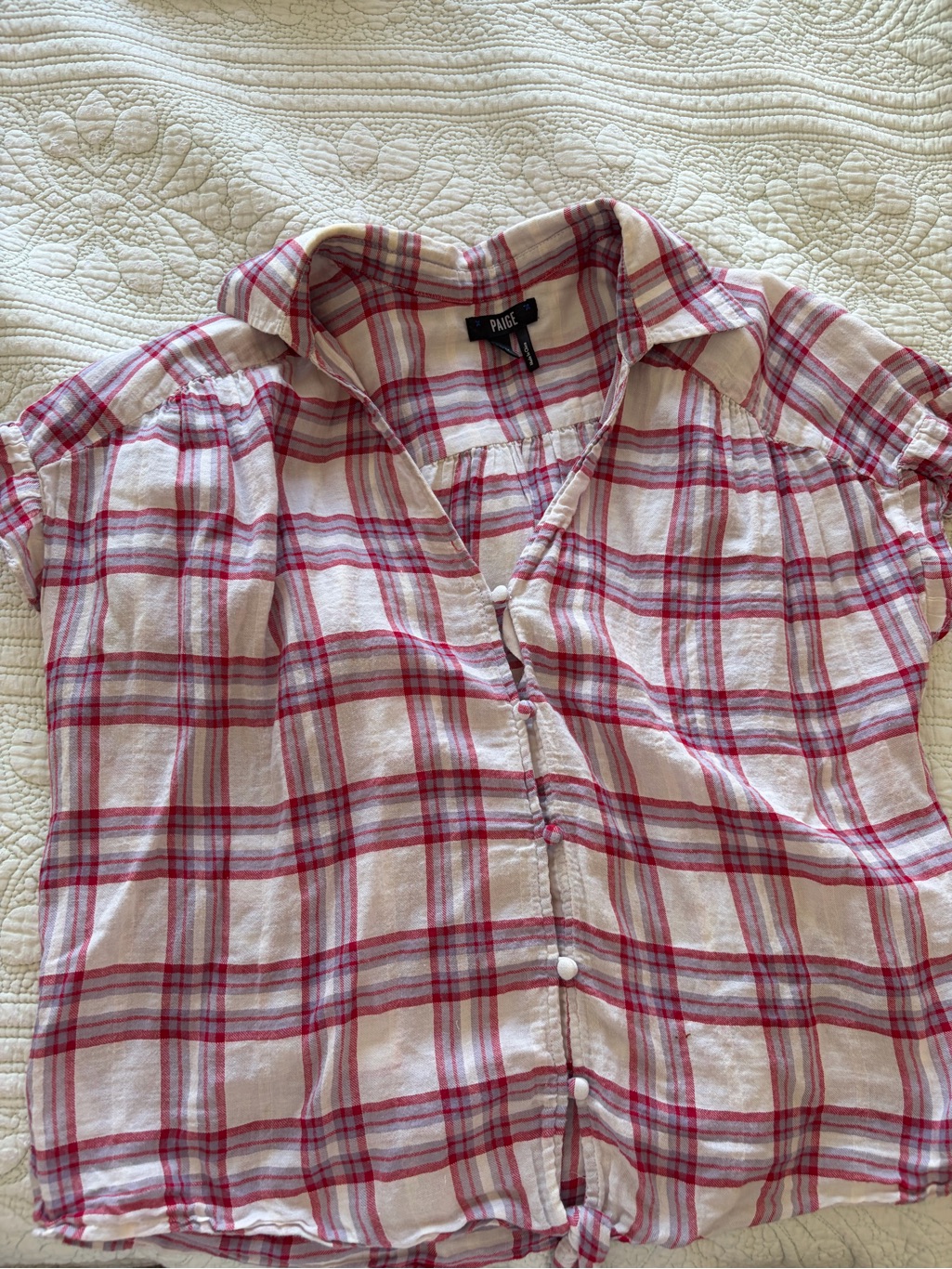 Paige White And Pink Plaid Button-Down Shirt